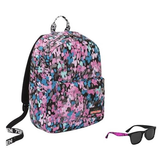 Seven zaino scuola ischoolpack con power bank incluso fluffy roses + occhiali da sole