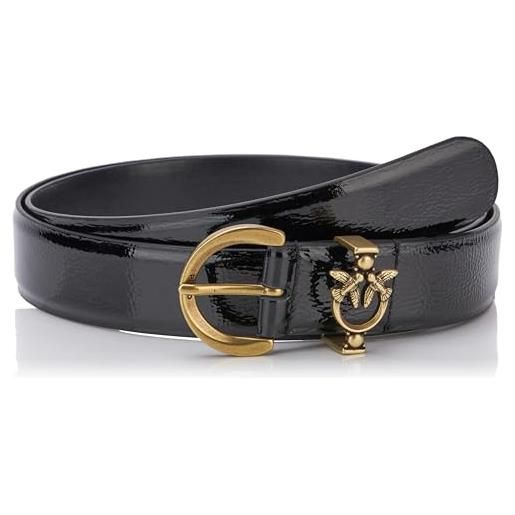 Pinko tamboril h3 belt vernice napla cintura, z99q_nero-antique gold, xs donna