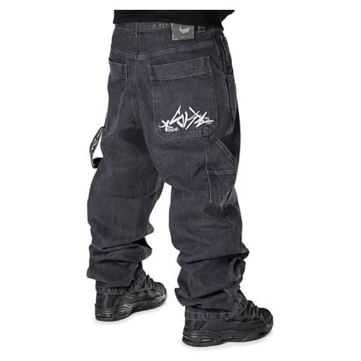 The blueskin jeans baggy uomo pantaloni larghi per uomo e ragazzo stile skate rap baggy hip hop blu used stone wash scuro - w 30 it 44