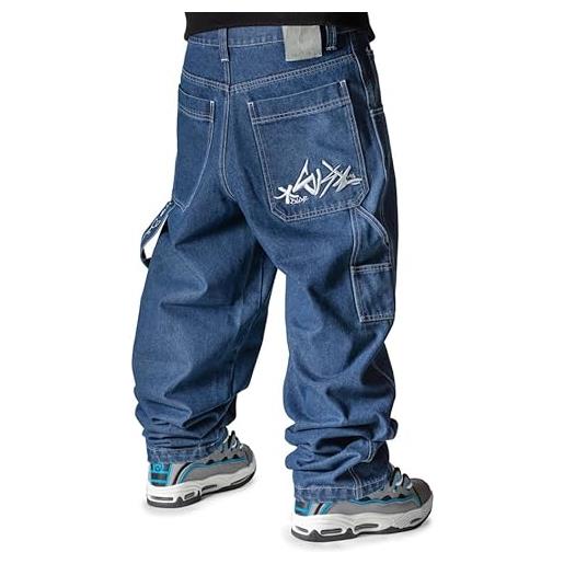 The blueskin jeans baggy uomo pantaloni larghi per uomo e ragazzo stile skate rap baggy hip hop nero used stone wash scuro - w 28 it 42