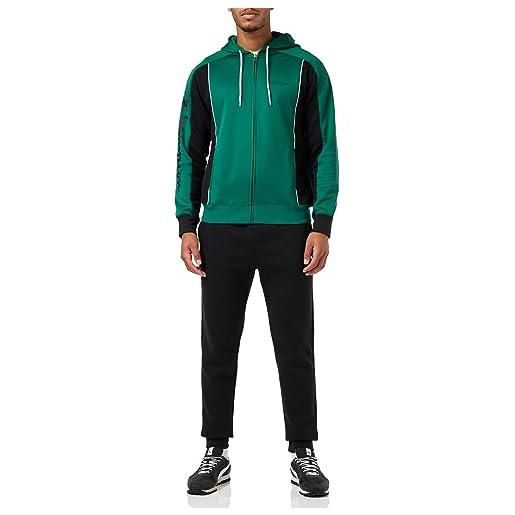 Champion legacy sweatsuits - maxi-logo storm fleece hooded full zip tuta sportiva, verde scuro/nero, xl uomo fw23