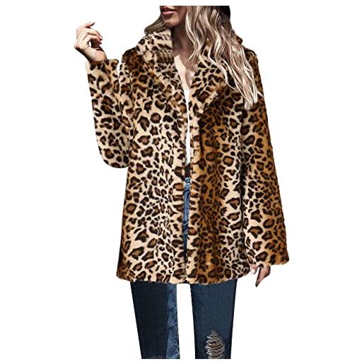 MaNMaNing calda cappotto donna cappotto invernale da donna imitazione cappotto medio lungo con stampa leopardata