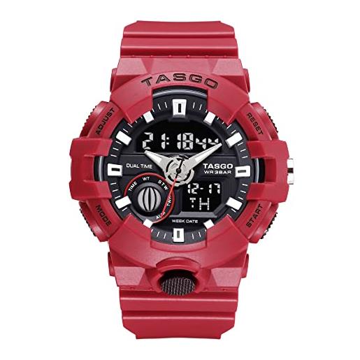 TASGO orologi digitali da uomo, sport impermeabile militare orologio da polso per uomo, multifunzione al quarzo grande quadrante orologi da polso, rosso