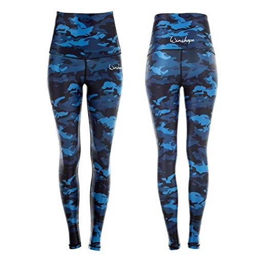 WINSHAPE pantaloni aderenti da donna funzionali high waist hwl102, stampa mimetica, slim style, leggings, camo-blue, s