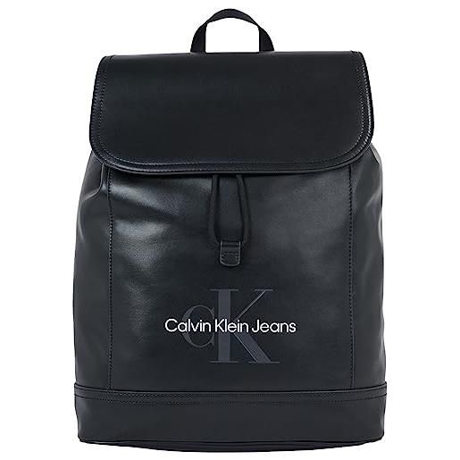 Calvin Klein jeans zaino uomo monogram soft flap bagaglio a mano, nero (black), taglia unica