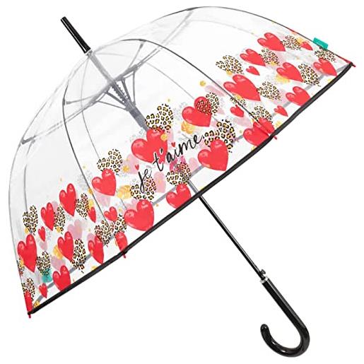 EN PERLETTI perletti ombrello trasparente con banda colorata donna - ombrello a cupola automatico - ombrello resistente in fibra di vetro - diametro 89 cm bordo cuori