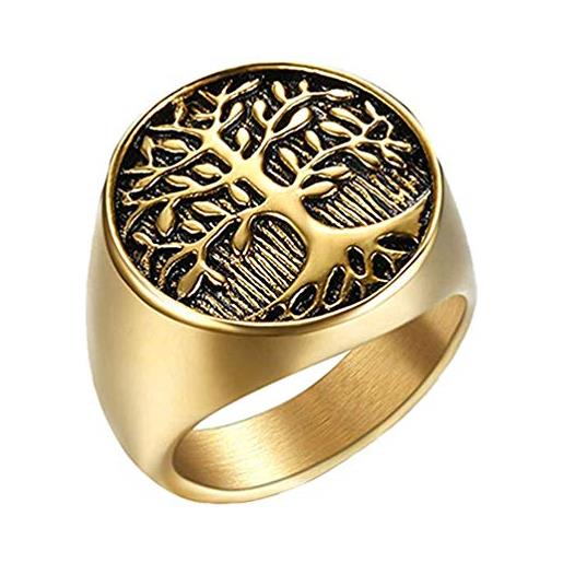 PAMTIER anello dell'albero della vita da uomo in acciaio inossidabile oro nero misura 28