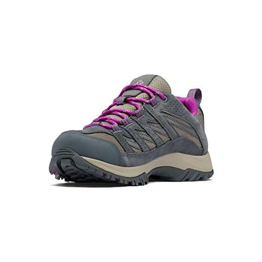Columbia crestwood waterproof scarpe da trekking basse impermeabili donna, grigio (graphite x wild iris), 43 eu