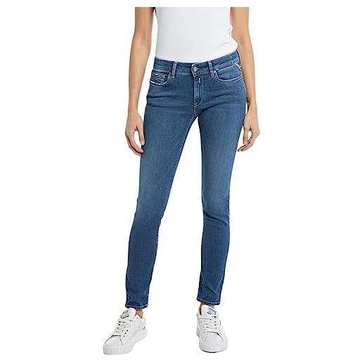 Replay jeans da donna new luz vestibilità skinny con power stretch, blu (medium blue 009), 25w / 30l