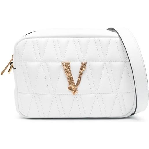 Versace borsa a tracolla virtus con placca logo - bianco