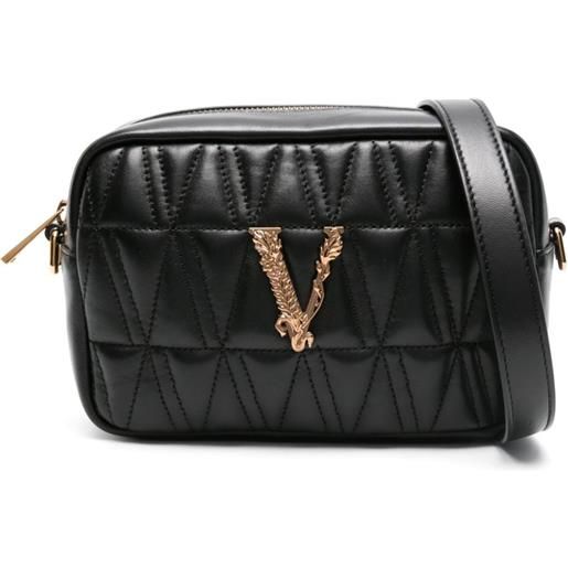 Versace borsa a tracolla virtus con placca logo - nero