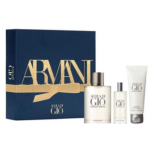 Giorgio armani p-au-040-34 acqua di gio, confezione regalo, eau de toilette, minisize profumo e gel doccia, 100 ml + 15 ml + 75 ml