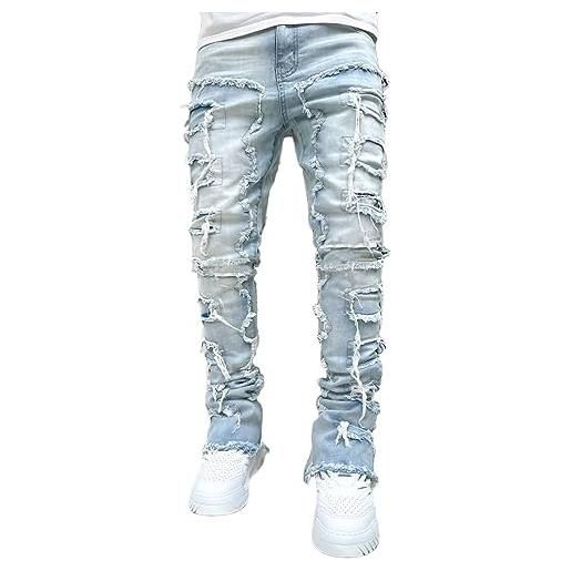 shownicer jeans da uomo pantaloni gamba dritta strappato pantaloni denim elegante casual slim fit strappato skinny pants hip hop moda streetwear a rosa m