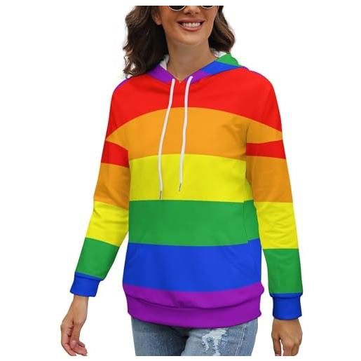 ASDTEHCY felpa da donna con cappuccio con bandiera arcobaleno, pullover a maniche lunghe con tasche, come mostrato, s