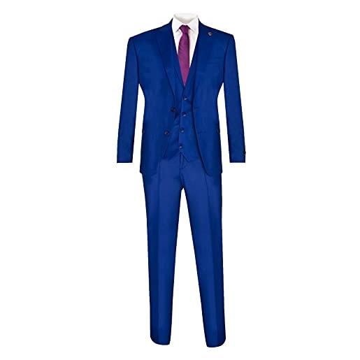 Tru Clothing abito colore blu elegante da uomo in 3 pezzi con blazer, gilet e pantaloni su misura con 2 bottoni per cerimonia 48