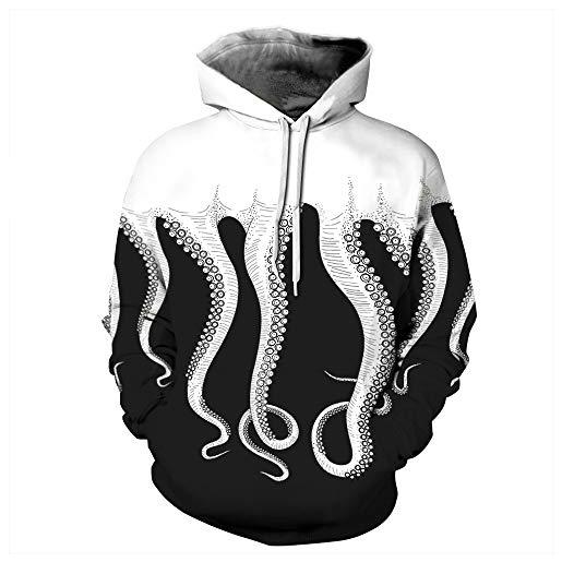 nobrand octopus tentacles fashion - maglione con cappuccio da uomo e donna nero e bianco l