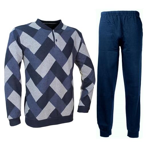 Enrico Coveri pigiama uomo invernale tutto aperto caldo cotone interlock blu 2136 (xl, jeans)