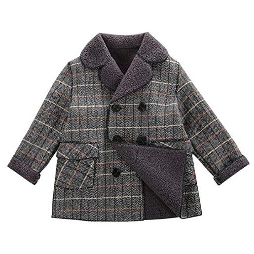 amropi bambini ragazzi inverno cappotto doppio petto plaid giacca imbottita caldo capispalla (grigio plaid, 9-10 anni)
