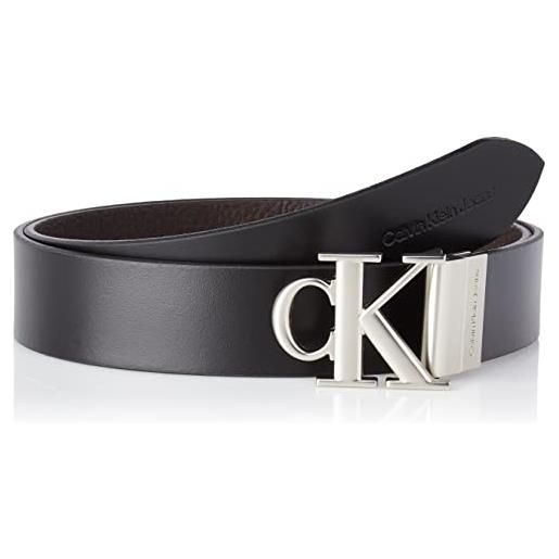 Calvin Klein Jeans round mono plaque rev belt 35mm k50k509536 cinture, nero (black/bitter brown), 80 uomo