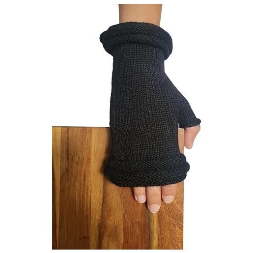 Posh Gear alpaca guanti senza dita storiguanti donna uomo 100% lana di alpaca, nero, l
