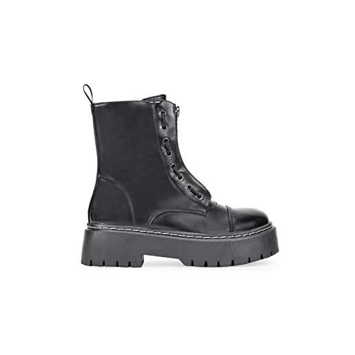 BOSANOVA stivali militari in stile punk con piattaforma dentata e lacci fino alla parte superiore chiusura con zip scarpe da donna, nero , 37 eu