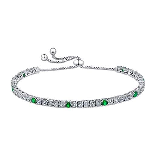 Amberta lumini bracciale tennis con chiusura scorrevole per donna in argento sterling 925 con zirconi da 3 mm: bracciale con cristalli verdi
