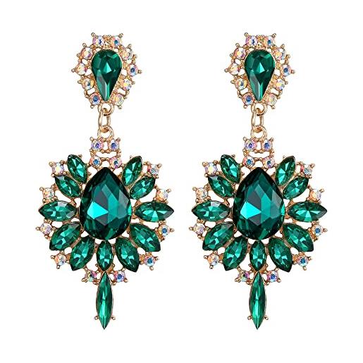 EVER FAITH marquise cristalli austriaci prom orecchini pendenti, fiore goccia statement chandelier orecchini per donna verde oro-fondo