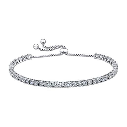 Amberta lumini bracciale tennis con chiusura scorrevole per donna in argento sterling 925 con zirconi da 3 mm: bracciale con cristalli bianchi