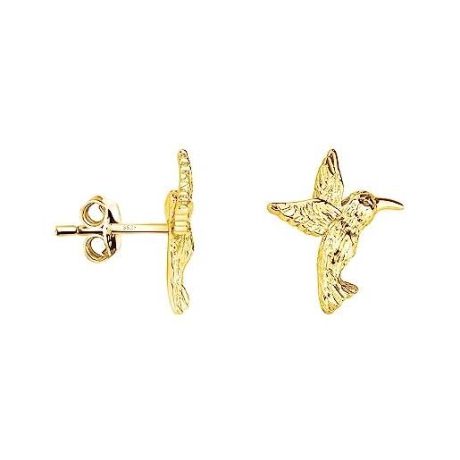 Sofia milani - orecchini da donna in argento 925 - placcati in oro - orecchino a perno a colibrì martellato - e2033