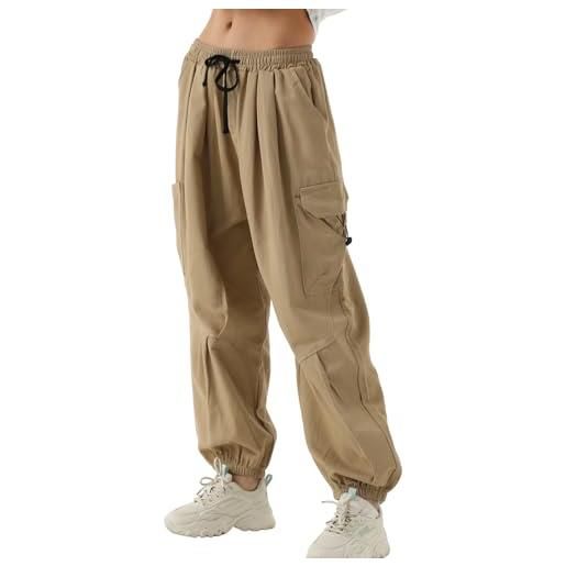 Xinor pantaloni cargo donna larghi con tasche coulisse y2k pants elastico vita alta joggers comodi cotone vintage casual