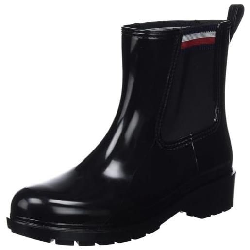 Tommy Hilfiger stivali in gomma donna corporate elastic rainboot mezza altezza, nero (black), 37 eu