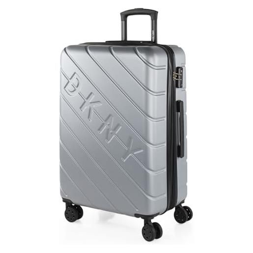 DKNY - valigia media da viaggio rigide. Trolley medio con 4 ruote. Materiale abs valigia media rigida in offerta resistente e super leggero - valigia 20 kg lucchetto tsa, argento