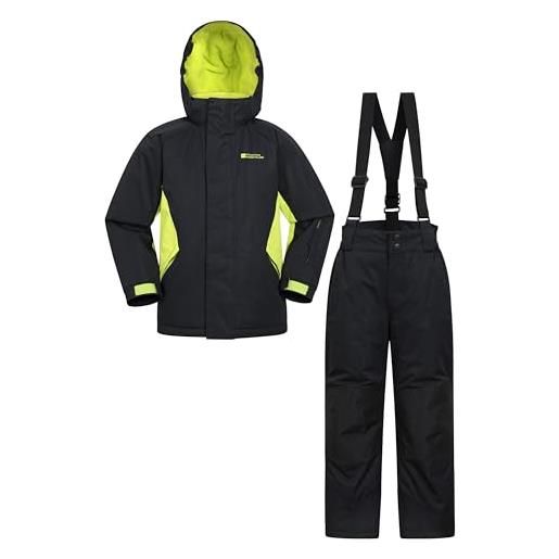 Mountain Warehouse set da sci per bambini con giacca e pantaloni -antineve, tasche anteriori, imbottitura in pile, ghetta antineve integrata -per lo snowboard, invernale nero 5-6 anni