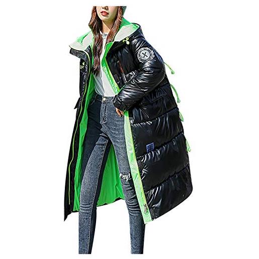 lxwi ultralight caldo e antivento giacca con cappuccio da donna cappotto lungo parka oversize giacca invernale donna lucido spessore piumino cotone donna (colore: verde militare, taglia l)