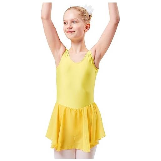 tanzmuster body da danza polly con gonnelino in chiffon per bambini - giallo, 128/134 9-10 anni