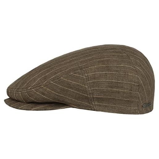 Stetson coppola kent striped linen uomo - made in the eu berretto lino cappello piatto con visiera, fodera primavera/estate - 59 cm marrone