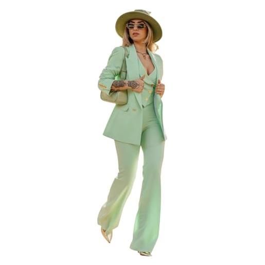Generico tailleur donna giacca top cropped pantalone zampa casual elegante celeste/m/l