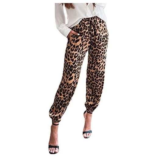 Ausla pantaloni haren donna pantaloni lunghi casual elasticizzati a vita alta con stampa leopardata pantaloni della tuta (xxl)