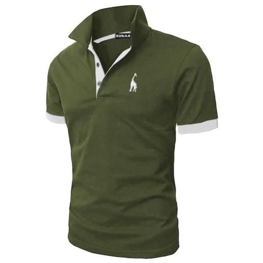 KUNJLELP polo uomo manica corta ricamo di giraffa estive t-shirt m-3xl maglietta camicia abbigliamento da lavoro, a-verde militare, 3xl