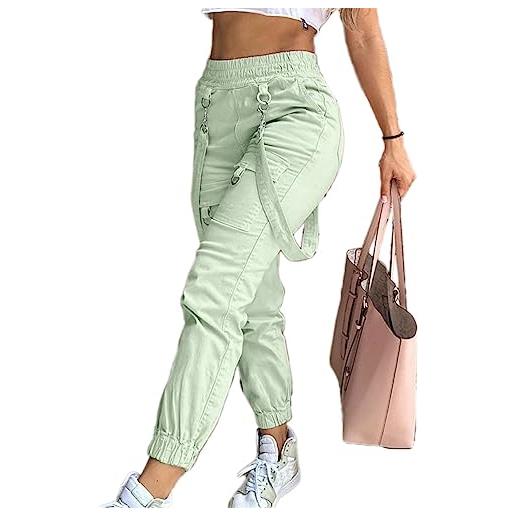 Onsoyours pantaloni da donna cintura elastico pants con tasche tapered pant gamba streetwear moda casual tinta unita baggy cargo pantaloni hip hop a verde chiaro xl