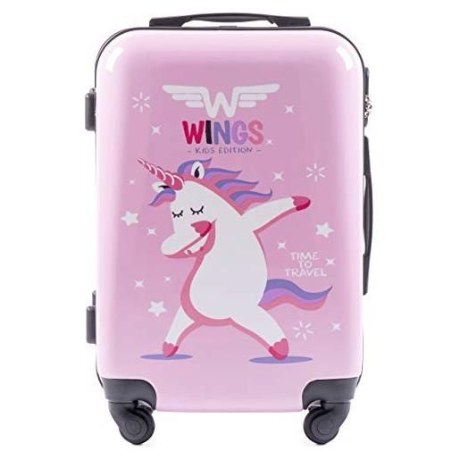 W WINGS wings luggage valigie per bambini, cabina spaziosa e lussuosa creata per clienti esigenti. Scocca rigida, quattro ruote girevoli, cerniera cifrata, maniglia telescopica (unicorn, s 55x37x21)