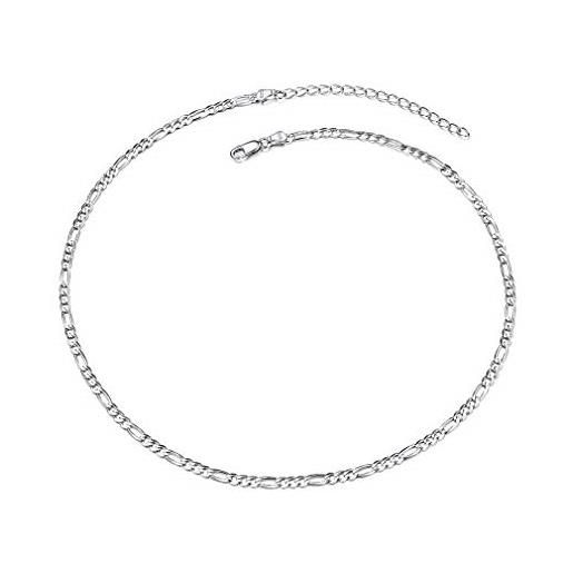PROSTEEL choker collana girocollo donna a catena figaro 3+1 semplice, larghezza 3 mm, lunghezza regolabile 36 + 5 cm, in argento sterling 925 (confezione regalo)