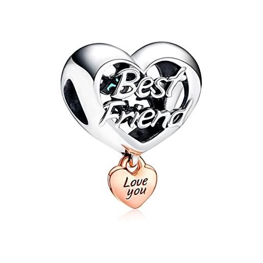 Annmors love best friends heart charm in argento sterling 925 pendant dangle beads compatibile con bracciale e collane europei da donna valentine's day mother's day gifts for women