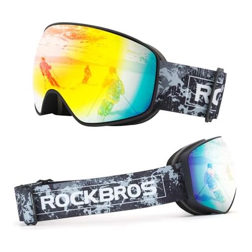 ROCKBROS maschera da sci adulto e bambini, ski goggles per sci snowboard, occhiali per sciare, anti-uv, antiappannamento antivento, lenti rivestite, uomo donna