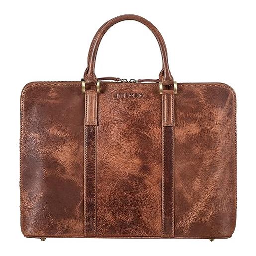 STILORD 'clover' borsa da lavoro in pelle donna borsa per laptop vintage borsa per documenti da 13,3 pollici din a4 cartella per conferenze vera cuoio, colore: napoli - marrone