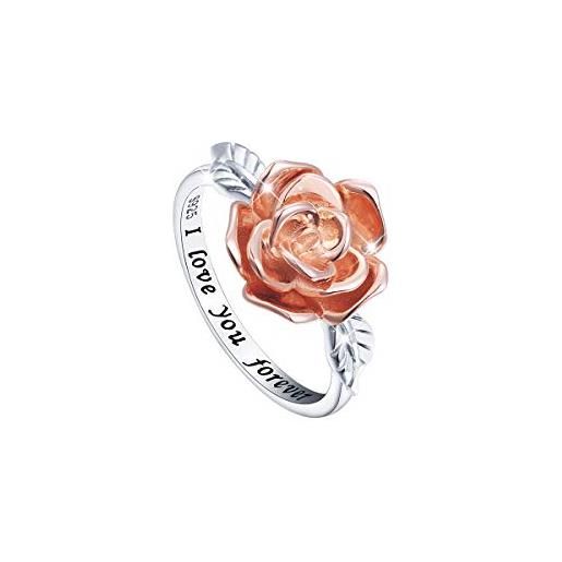 Flyow anello in argento sterling s925, con fiori di rosa, con scritta i love you forever, ideale come regalo di natale e san valentino, argento sterling 925, 