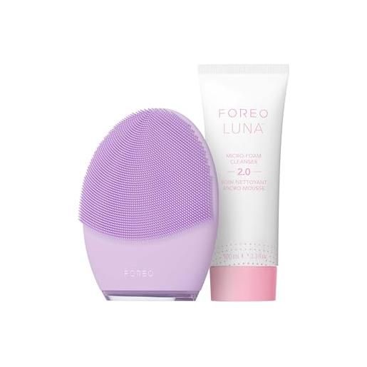 Foreo set foreo luna 3 - spazzola pulizia viso per pelle sensibile + luna micro-foam cleanser 2.0 (100 ml) - pulizia viso - gel detergente viso - mousse detergente viso - massaggio viso anti-age