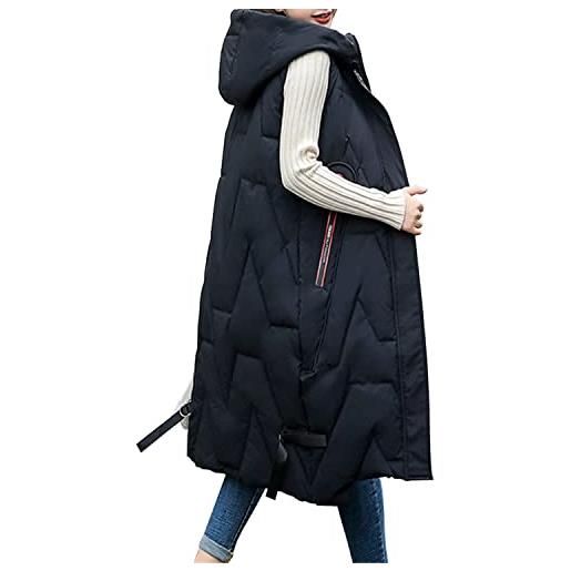 Vagbalena gilet con cappuccio lungo da donna gilet trapuntato caldo invernale giacca senza maniche gilet con cappuccio gilet sportivo giacca di transizione (nero, m)