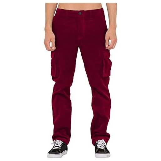 LULER pantaloni casual da uomo in velluto a coste per quattro stagioni con tasche pantaloni da trekking per bambini invernali, colore: rosso, m