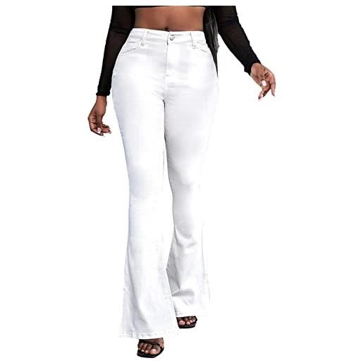 QWUVEDS mini jeans da donna a vita alta microelastico, per cavalli, per veri cavalli, bootcut, pantaloni da donna, bianco, xxxl